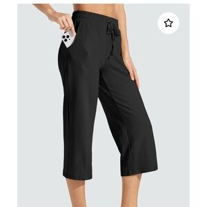 Zella Black Wide-Leg Capri Pants Size 10 Stretch Athletic Style